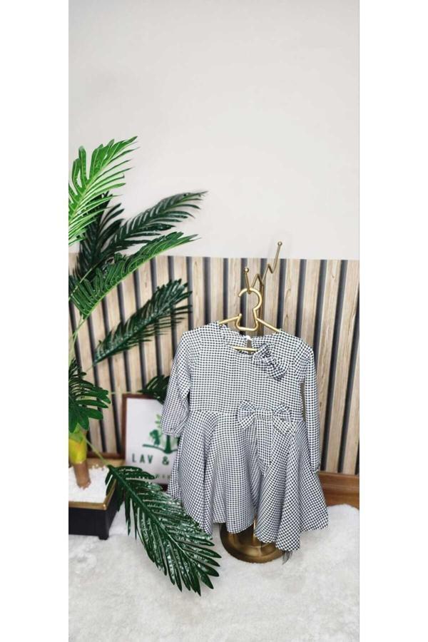 Moda Kazayağı Desen Kız Çocuk Elbise Fiyonklu - Image 1