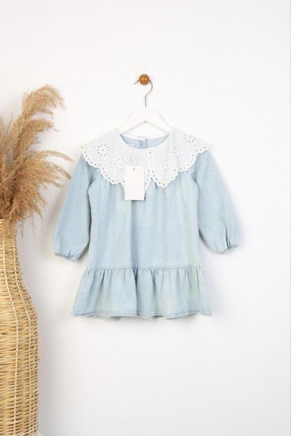 Lav Mer Kids Kız Çocuk Yaka Detaylı Kot Elbise. 2-8 Yaş - Image 1