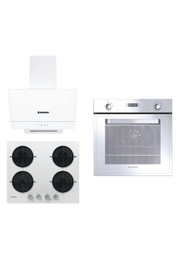 Hoover 3Lu Beyaz Cam Ankastre Set (Hot3051Wı/E Fırın/Hvw6Mw Setustu Ocak/Hdg6C2Gwtk Davlumbaz) - Image 1