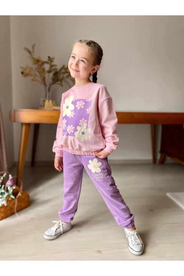 Lav Mer Kids Kiız Çocuk 2'Li Takım. Çiçek Motifli Mükemmel Kalite 2 Iplik Tam Kalıp Pamuklu Takım - Image 1
