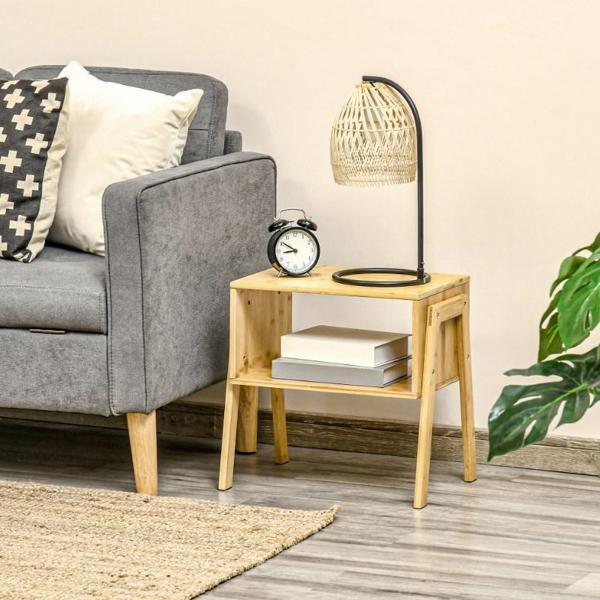 Bambu 2 Katlı Oturma Odası Yatak Odası Komodini Raflı Komodin Sehpa - Image 1