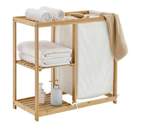 Bambu Kirli Çamaşır Sepeti Banyo Düzenleme Dolabı Raflı Banyo Organizeri - Image 1