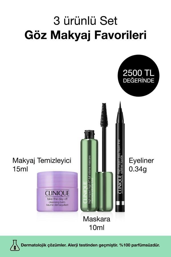 Clinique 3'Lü Göz Makyaj Favorileri Seti - Hi-Fi Maskara 10Ml, Siyah Eyeliner, Makyaj Temizleyici Balm 15Ml - Image 1