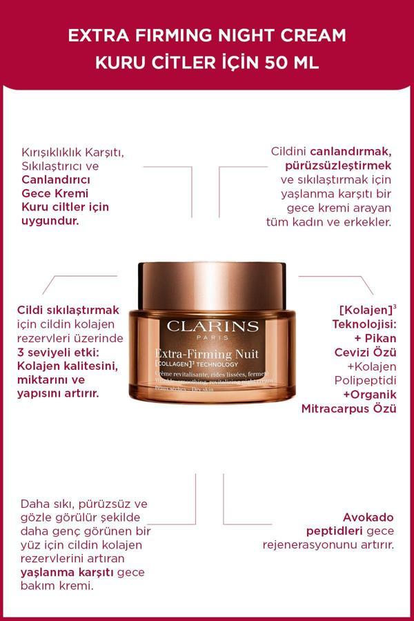 Clarins Extra-Firming Nuit Collagen Technology Gece Krem Kuru Ciltler 50 Ml - Image 1
