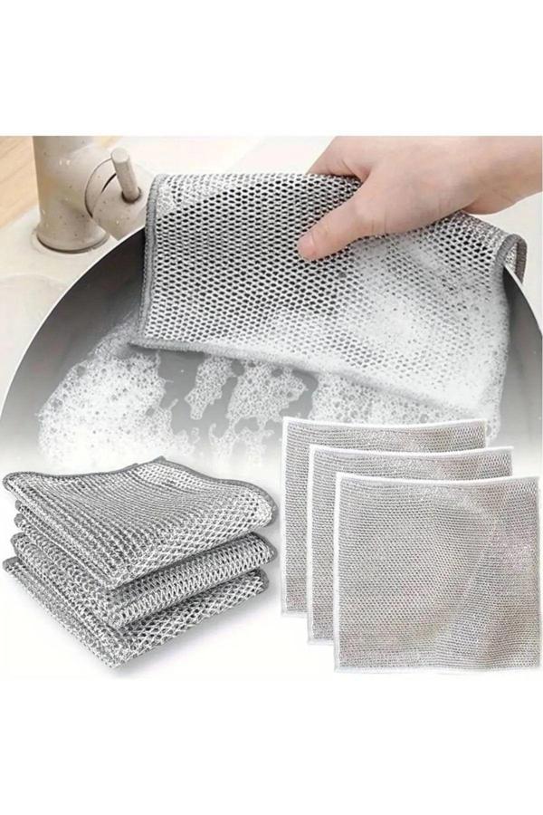 Tbyshop 3 Adet İnox Bez Telli Bulaşık Bezi, Zor Kir Bezi, Mutfak Banyo Bezi Çift Katlı Tel Bez - Image 1