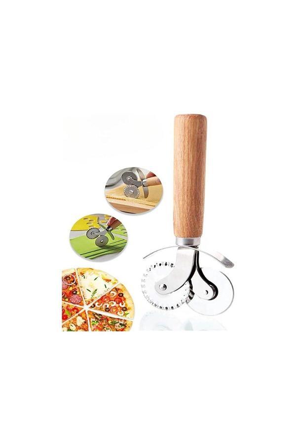 Tbyshop Ahşap Saplı Hamur Ve Pizza Kesme Ruleti Pizza Cutter 2'Li Hamur-Pizza Kesme Ruleti 1 Adet - Image 1