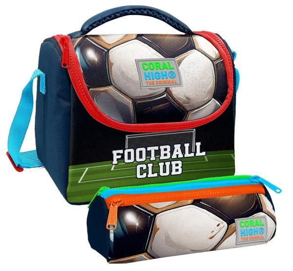 Coral High Erkek Çocuk Lacivert Yeşil Futbol Thermo Beslenme Çantası ve Üç Bölmeli Kalemlik Seti - Image 1