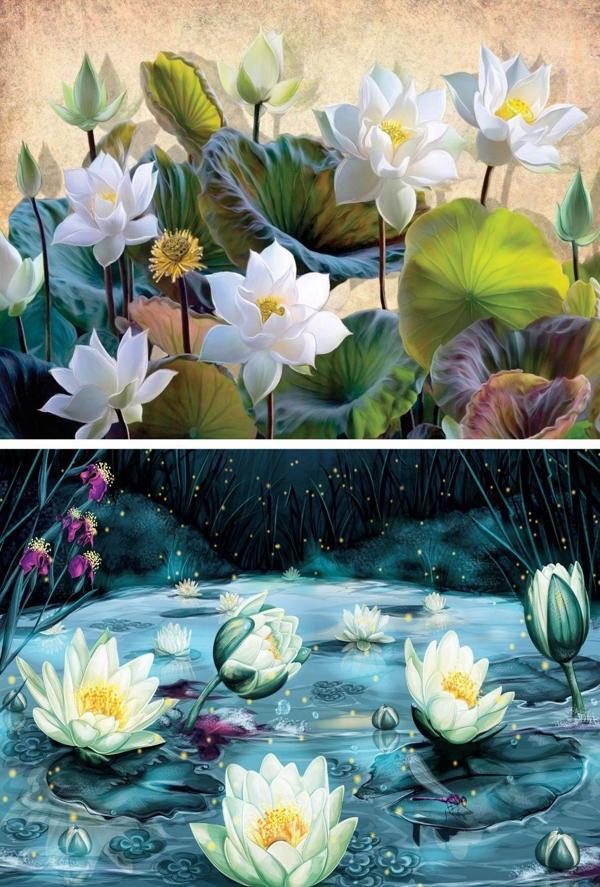 Nova Puzzle 2x1000 Parça Lotus (Nilüfer) Çiçekleri Puzzle Seti - Image 1