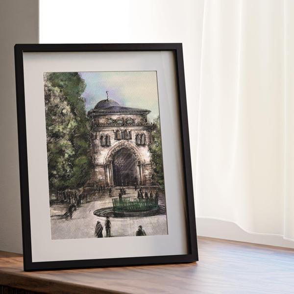 Çerçeveli Dijital Filistin Önden Kıble Cami Duvar Dekoru 30*40 P00004 - Image 1