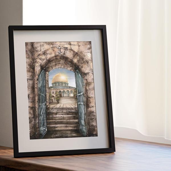 Çerçeveli Dijital Kantaradan Görünülen Filistin Kubbetü's-sahra Duvar Dekoru 30*40 P00001 - Image 1