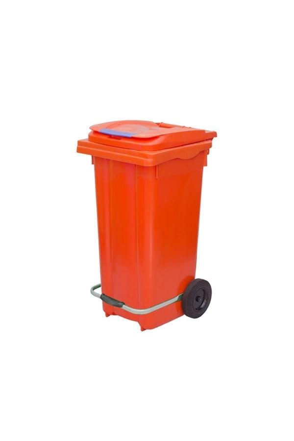 Elcy 240 Lt Turuncu Metal Pedallı Çöp Konteyneri (Isıya Dayanıklı) - Image 1