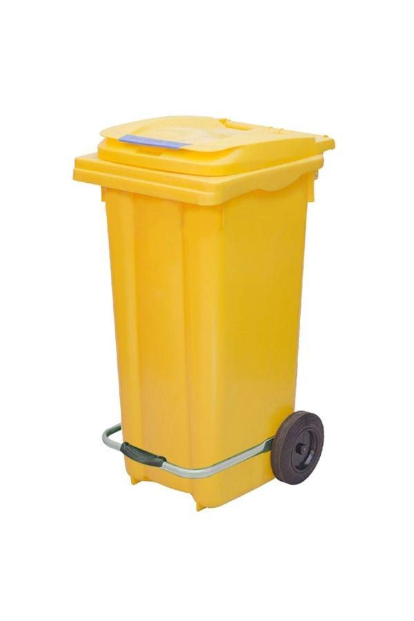Elcy 120 Lt Sarı Metal Pedallı Çöp Konteyneri (Isıya Dayanıklı) - Image 1