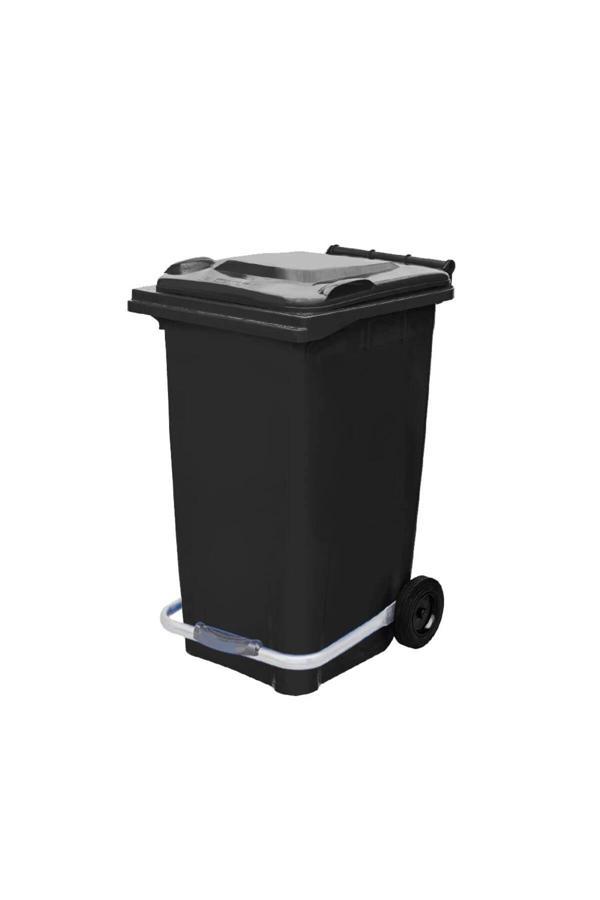 Elcy 240 Lt Siyah Metal Pedallı Çöp Konteyneri (Isıya Dayanıklı) - Image 1