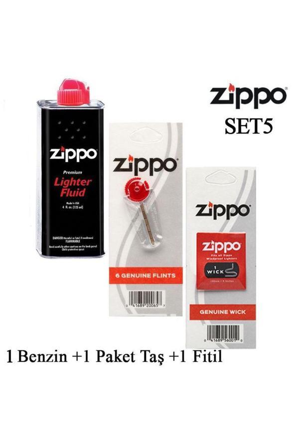 Zippo Çakmak Ikmal Seti 1 Bidon Benzin 1 Fitil 1 Paket Taş Set5 - Image 1