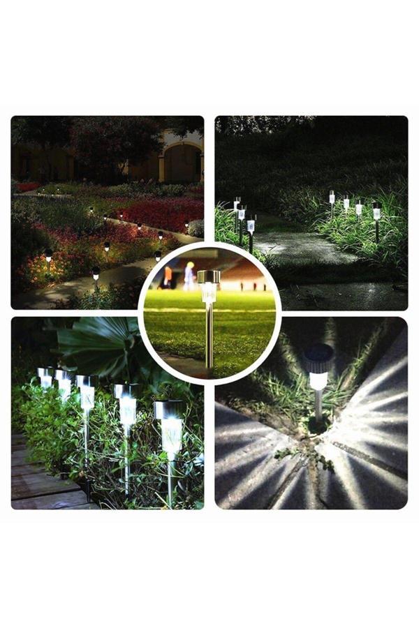 Beyaz Ledli Işıklı Solar Güneş Enerjili 10'LU Metal Gövdeli Saplamalı Bahçe Lambası 30 cm Beyaz Ledl - Image 1