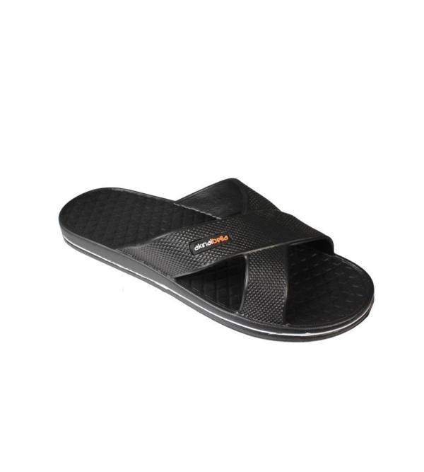 YAZKIŞ Erkek Siyah Lacivert Çapraz Bantlı 46-47 Büyük Numara Havuz Deniz Bahçe Terliği - Image 1