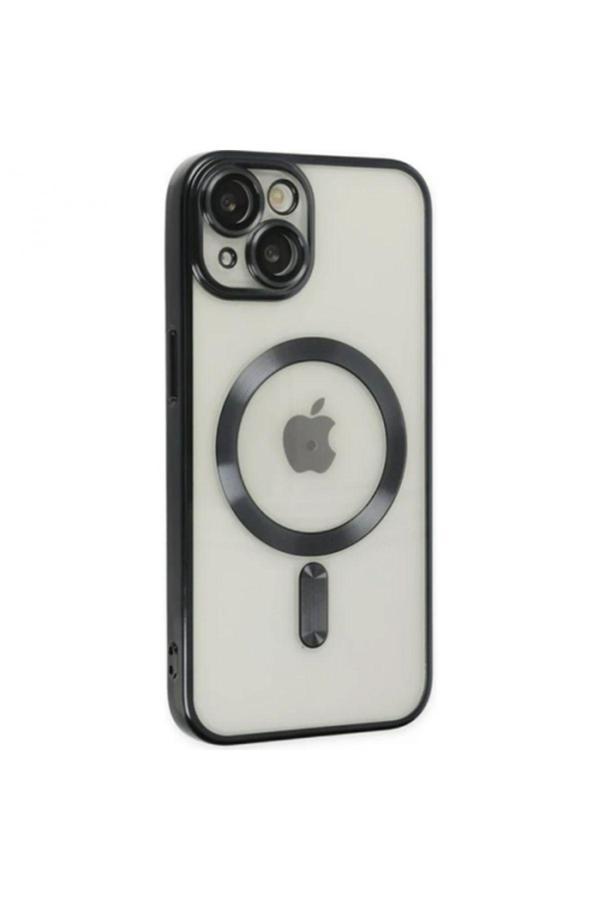 Ally Iphone 14 Plus 6.7İnç Renkli Kenar Lazer Çerçeveli Magsafe Uyumlu Silikon Kılıf Siyah - Image 1