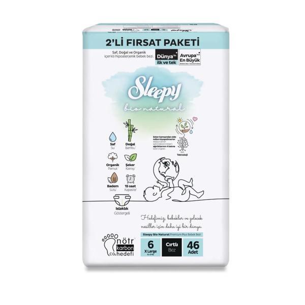 Sleepy Bio Natural Bebek Bezi 2'Li Fırsat Paketi 6 Beden 46 Adet - Image 1