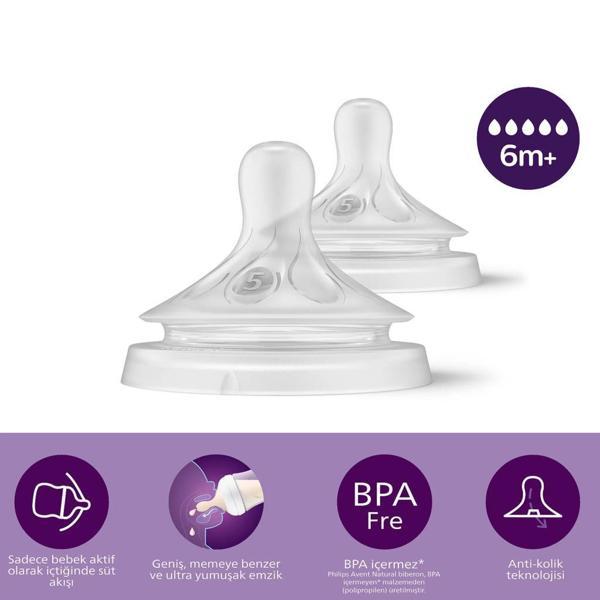 Philips Avent Doğal Tepkili Natural Response 2'Li Biberon Emziği No:5 6+ Ay - Image 1