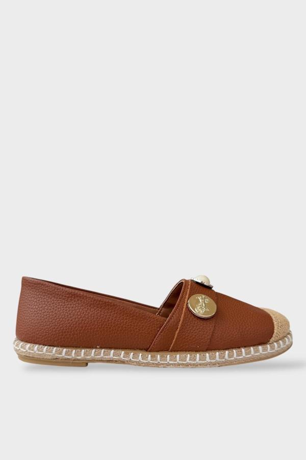 Kadın Espadril Tokalı Babet Ayakkabı TABA - Image 1