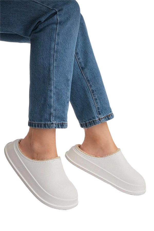 İçi Yünlü Su Geçirmez Kapalı Unisex Terlik KREM - Image 1