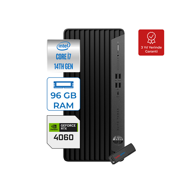 Hp Elite 800 G9 Intel Core I7-14700 96GB Ddr5 2tb SSD 8GB/RTX4060 Windows 11 Pro Güçlü Masaüstü Oyun & Render Bilgisayarı 5V8B3ES11 + Zettausbbellek - Image 1