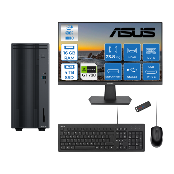 Asus Expertcenter P500MV Intel Core I7-13620H 16GB Ddr5 4tb SSD Freedos 4GB/GT730 100HZ IPS 23.8" Mon Minitower Masaüstübilgisayar WE7136216512B0DF05+ZETTAUSBBELLEK - Image 1