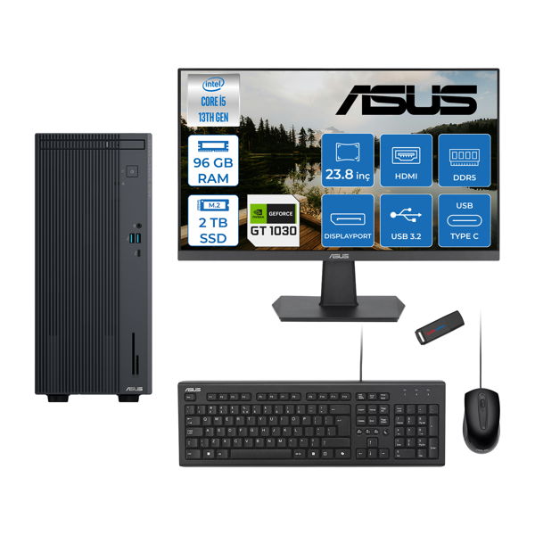 Asus Expertcenter P500MV Intel Core I5-13420H 96GB Ddr5 2tb SSD Freedos 4GB/GT1030 100HZ IPS 23.8" Mon Minitower Masaüstübilgisayar WH5136216512B0DF34+ZETTAUSBBELLEK - Image 1