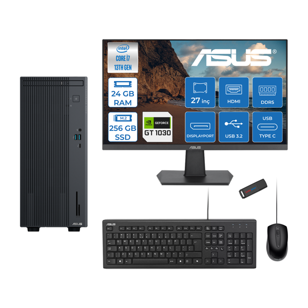 Asus Expertcenter P500MV Intel Core I7-13620H 24GB Ddr5 256GB SSD Freedos 4GB/GT1030 100HZ IPS 27" Mon Minitower Masaüstübilgisayar WJ7136216512B0DF06+ZETTAUSBBELLEK - Image 1