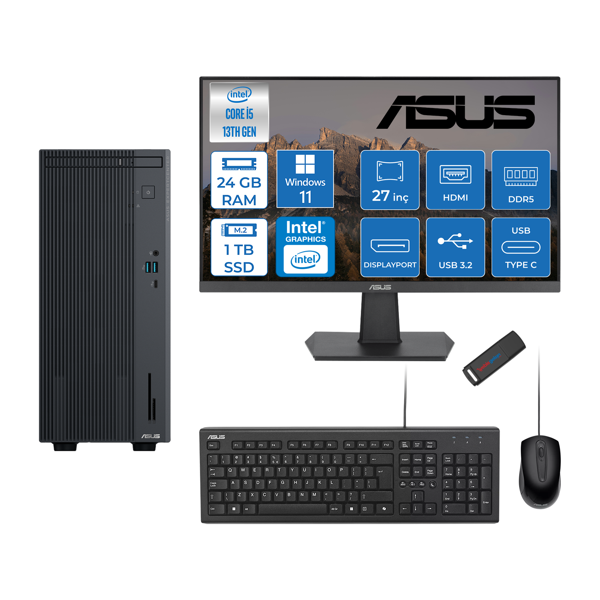 Asus Expertcenter P500MV Intel Core I5-13420H 24GB Ddr5 1tb SSD WIN11PRO 100Hz 27" IPS Mon. Minitower Masaüstübilgisayar WC5136216512B0DW08+ZETTAUSBBELLEK - Image 1