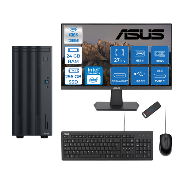 Asus Expertcenter P500MV Intel Core I5-13420H 24GB Ddr5 256GB SSD Freedos 100Hz 27" IPS Mon. Minitower Masaüstübilgisayar WC5136216512B0DF06+ZETTAUSBBELLEK - Image 1