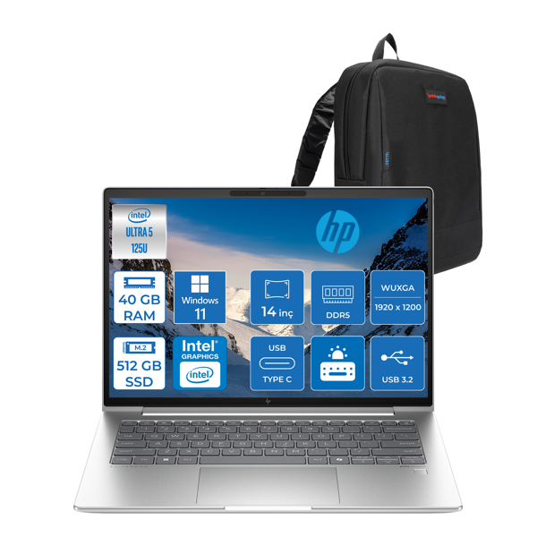 Hp Elitebook 640 G11 Intel Core Ultra 5 125U Ddr5 40GB 512GB SSD Intel® Aı Boost 14" Wuxga IPS 400NITS Windows 11 Pro Taşınabilir Bilgisayar B2PK3ESP13 + Zetta Çanta - Image 1