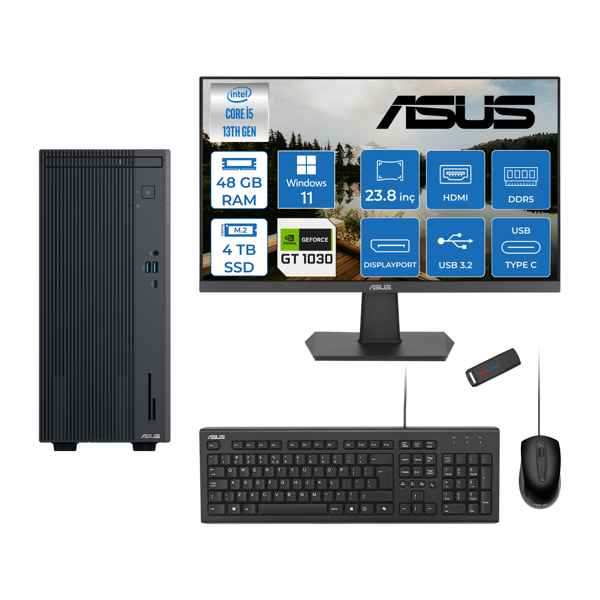 Asus Expertcenter P500MV Intel Core I5-13420H 48GB Ddr5 4tb SSD WIN11PRO 4GB/GT1030 100HZ IPS 23.8" Mon Minitower Masaüstübilgisayar WH5136216512B0DW20+ZETTAUSBBELLEK - Image 1