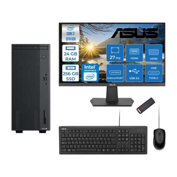 Asus Expertcenter P500MV Intel Core I7-13620H 24GB Ddr5 256GB SSD Freedos 100Hz 27" IPS Mon. Minitower Masaüstübilgisayar WC7136216512B0DF06+ZETTAUSBBELLEK - Image 1