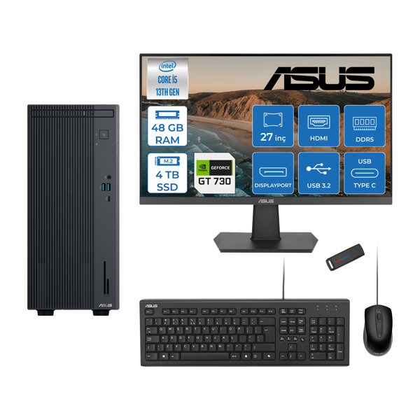 Asus Expertcenter P500MV Intel Core I5-13420H 48GB Ddr5 4tb SSD Freedos 4GB/GT730 100HZ IPS 27" Mon Minitower Masaüstübilgisayar WF5136216512B0DF20+ZETTAUSBBELLEK - Image 1