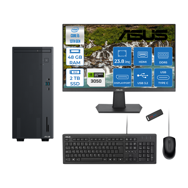 Asus Expertcenter P500MV Intel Core I5-13420H 48GB Ddr5 2tb SSD Freedos 6GB/RTX3050 100HZ IPS 23.8" Mon Minitower Masaüstübilgisayar WL5136216512B0DF19+ZETTAUSBBELLEK - Image 1