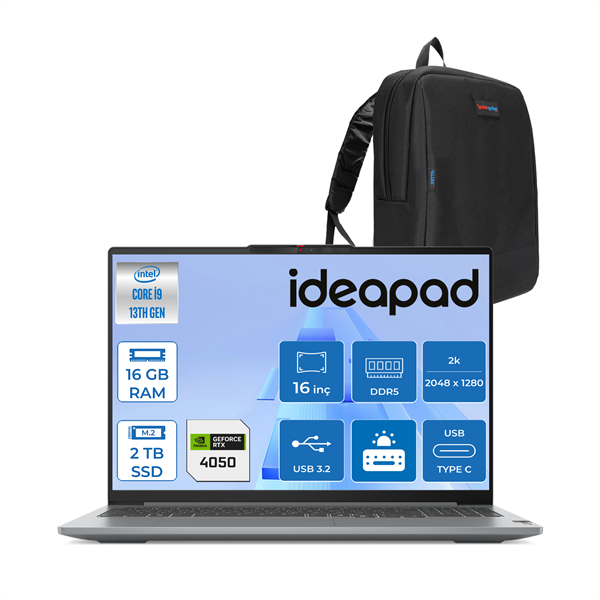 Lenovo Ideapad Pro 5 Ultra Core 7 155H 16GB LPDDR5X 2tb 16GB/RTX4050 16 Inç 2k (2048X1280) OLED 120Hz Hdr Freedos Yapay Zeka Destekli Taşınabilir Bilgisayar ID16IMH9F03 + Zettaçanta - Image 1