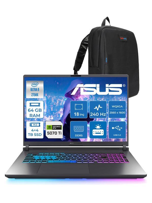 Asus Rog Strix G18 G815LR-S9156 Ultra 9 275HX Aı 64GB GB 4tb Ssd+4tb SSD 12GB/RTX5070Tİ Gddr7 175W 18" 2.5k Wqxga 240Hz 3ms 500NITS Freedos Taşınabilir Bilgisayar WS9156F32+ZETTAÇANTA - Image 1