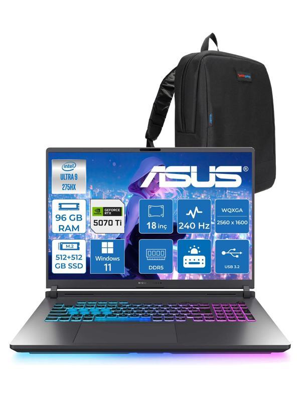 Asus Rog Strix G18 G815LR-S9156 Ultra 9 275HX Aı 96GB GB 512GB SSD+512GB SSD 12GB/RTX5070Tİ Gddr7 175W 18" 2.5k Wqxga 240Hz 3ms 500NITS Windows 11 Pro Taşınabilir Bilgisayar WS9156W34+ZETTAÇANTA - Image 1