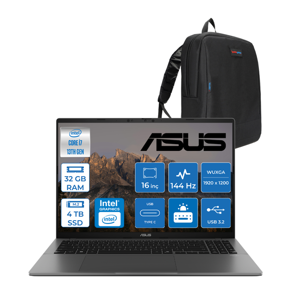 Asus Vivobook WS3607VA S16 Intel Core I7 13620H-32GB Ddr5-4tb Ssd-16" Wuxga IPS 300NITS 144Hz Freedos Taşınabilir Bilgisayar ZRP077F20+ZETTAÇANTA - Image 1