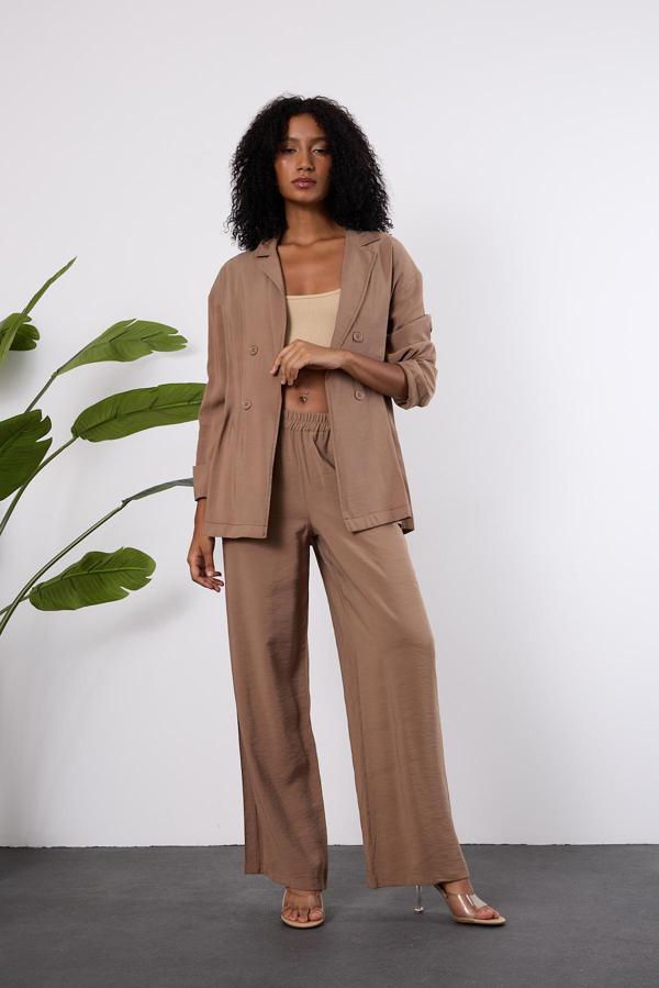 Açık Kahverengi Regular Beli Lastikli Salaş Pantolon - Image 1