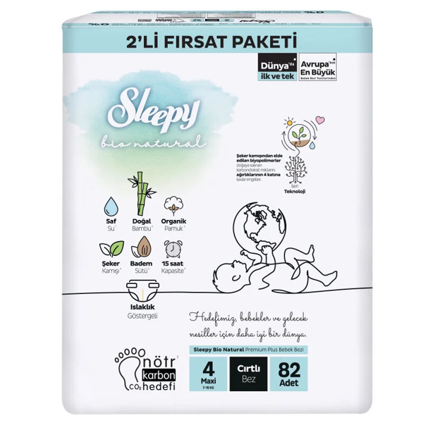 Sleepy Bio Natural Bebek Bezi 2'Li Fırsat Paketi 4 Beden 82 Adet - Image 1