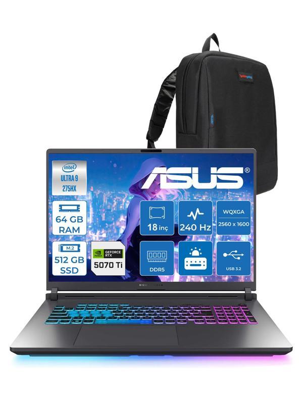 Asus Rog Strix G18 G815LR-S9156 Ultra 9 275HX Aı 64GB GB 512GB SSD 12GB/RTX5070Tİ Gddr7 175W 18" 2.5k Wqxga 240Hz 3ms 500NITS Freedos Taşınabilir Bilgisayar WS9156F25+ZETTAÇANTA - Image 1