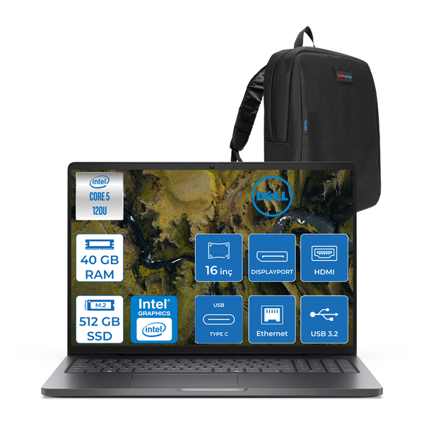 Dell Pro 16 Xcto Ultra Core 5 120U 40GB Ddr5 512GB SSD Intel Graphics 16" Fhd+ 300NIT Windows 11 Pro Taşınabilir Bilgisayar XCTOPRO16UI5H13 + Zettaçanta - Image 1