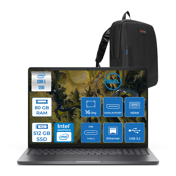 Dell Pro 16 Xcto Ultra Core 5 120U 80GB Ddr5 512GB SSD Intel Graphics 16" Fhd+ 300NIT Windows 11 Home Taşınabilir Bilgisayar XCTOPRO16UI5H21 + Zettaçanta - Image 1
