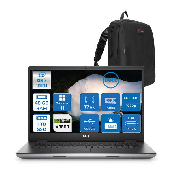 Dell Precision M7780 Intel I9-13950HX 48GB Ddr5 1tb SSD 12GB/RTXA3500 17.3" Fhd 500NITS Windows 11 Pro Taşınabilir Workstation XCTOP7780EMEA350011+ZETTAÇANTA - Image 1