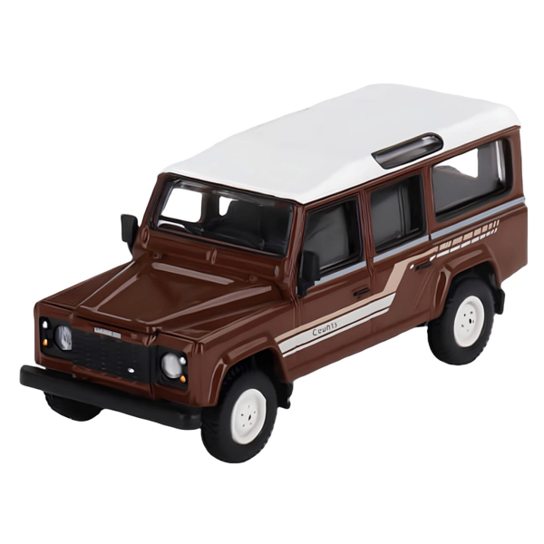 Nessi World Mini GT 1/64 Land Rover Defender 110 1985 County Station Wagon Russet Brown - Image 1