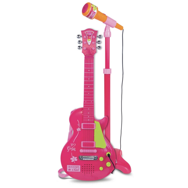 Nessi World Elektronik Ayaklı Mikrofonlu Pembe Gitar - Image 1