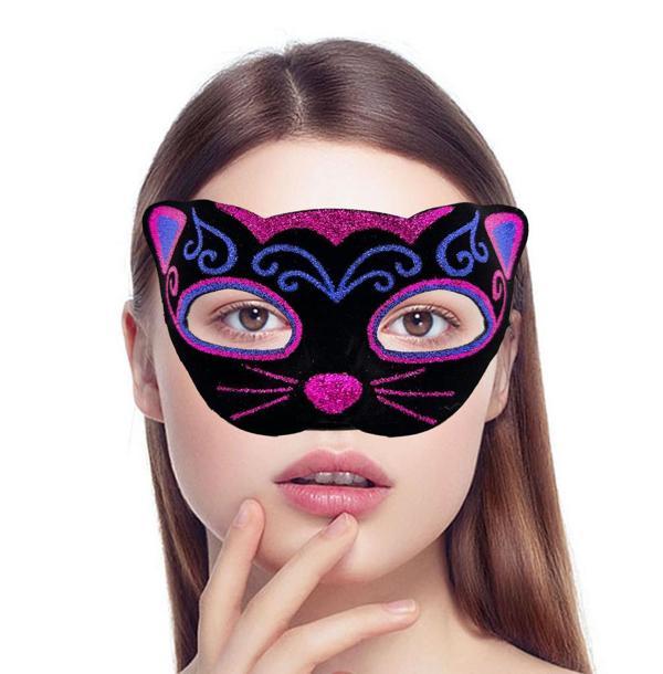 Nessi World Siyah Kadife Kaplama Üzeri Pembe Mavi Sim İşlemeli Kedi Maskesi 20x13 cm - Image 1