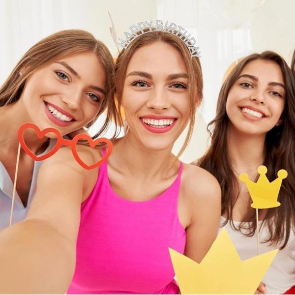 Nessi World   Gümüş Kristal Taşlı Happy Birthday Doğum Günü Tacı İthal Ürün A Kalite 17x16 cm - Image 1